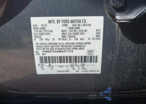 2021 Ford Explorer Xlt from USA, damaged, VIN 1FMSK7DH8MGA77378